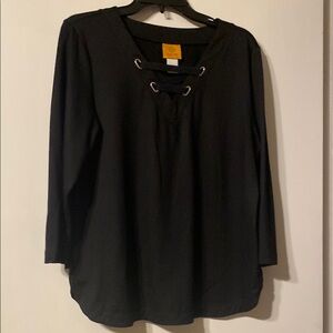 Ruby Rd Black 3/4 Sleeve Tie Front Tunic